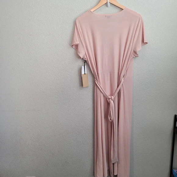 NWT Halogen Women's Wrap Dress Size XL Pink Polyester Solid Long Sleeves V-Neck - Picture 2 of 13